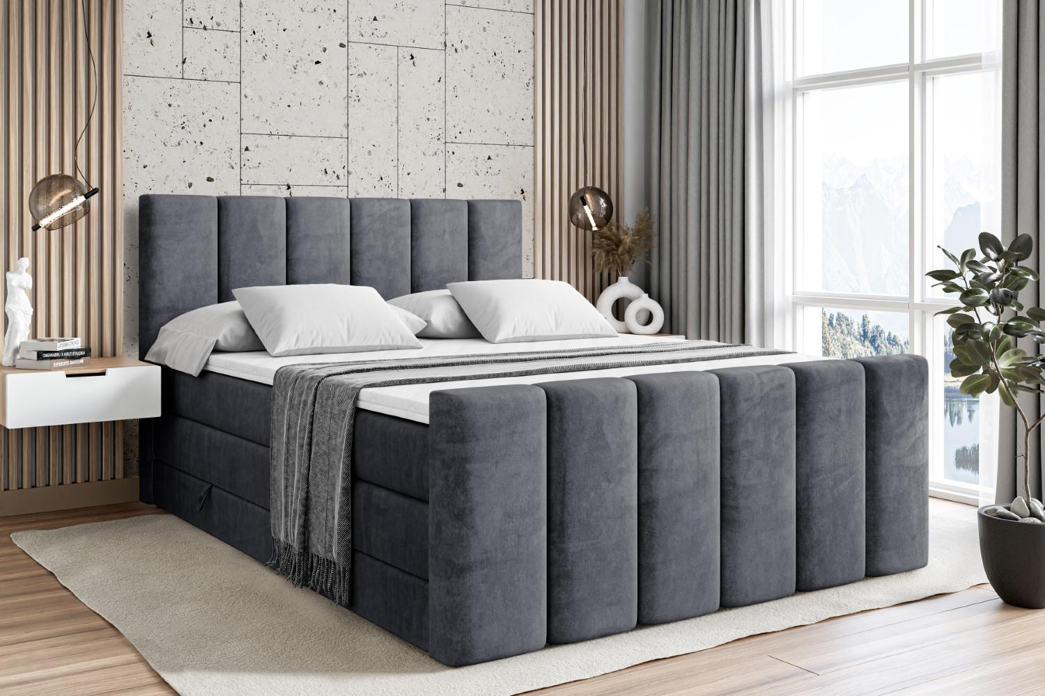 BOXSPRINGBETT BOXI1-Z KING - 200x200 - H3/H4 - Dunkelgrau - Dunkelgrau, Holzwerkstoff (200/200cm) - ALTDECOR