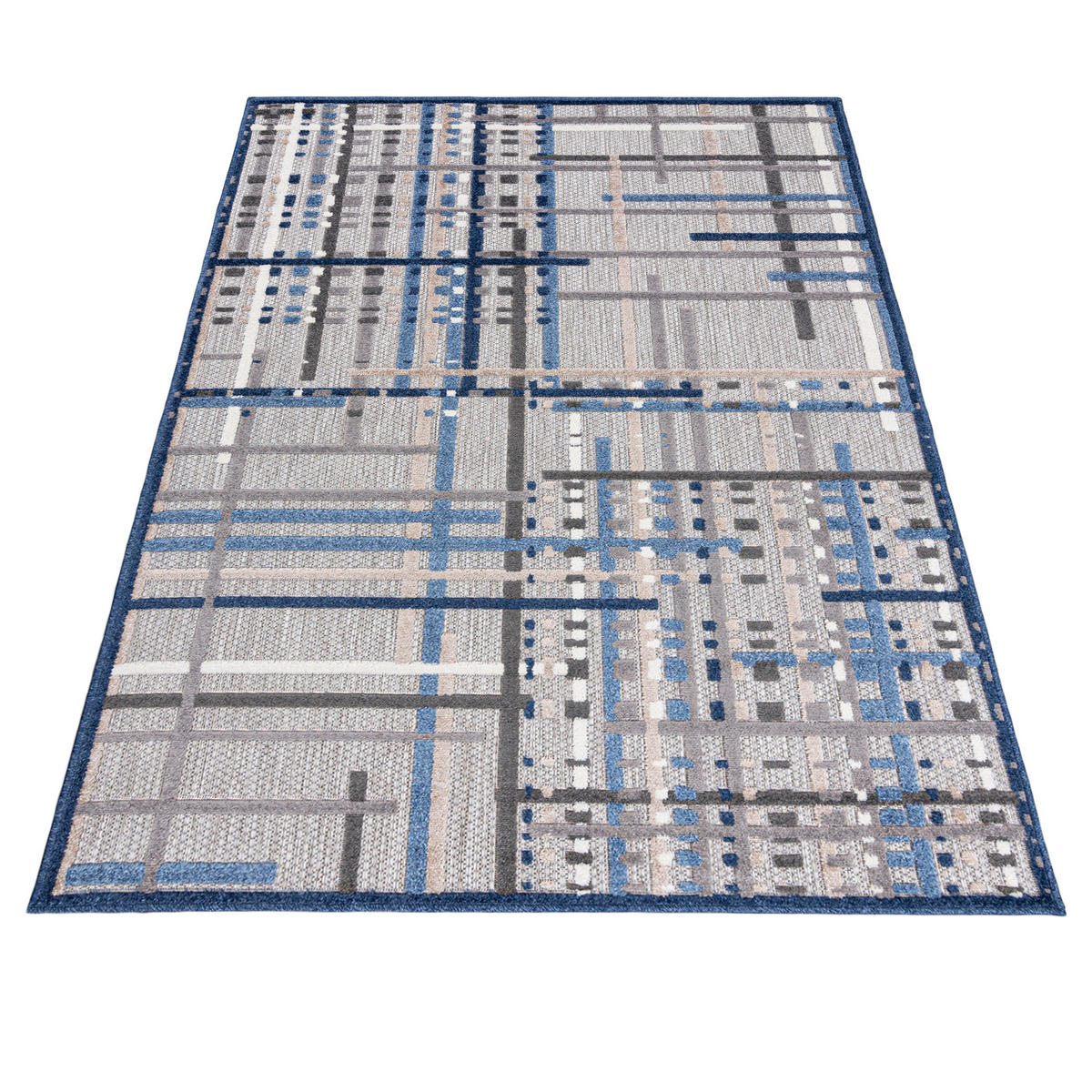 TEPPICH Outdoor Geometrisch Streifen Kurzflor Rechteckig Moderne - 120x170 cm - Blau, Textil (120/170cm) - Mazovia