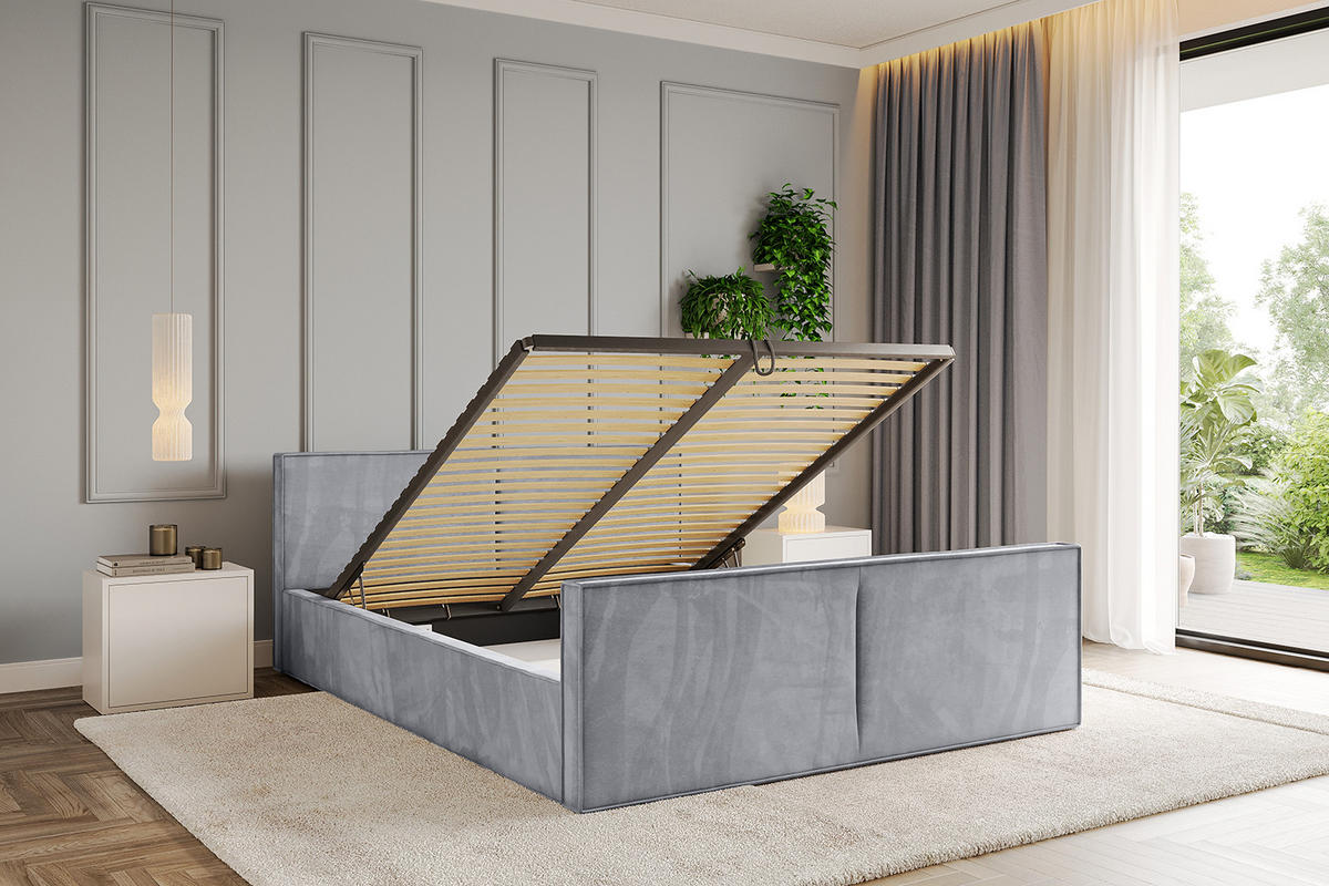 POLSTERBETT mit Bettkasten, Fußteil und Lattenrost, Boxbett ohne Matratze - EMMI-Z-V1 120x200 Hellgrau - Hellgrau, Holzwerkstoff/Textil (120/200cm) - ALTDECOR