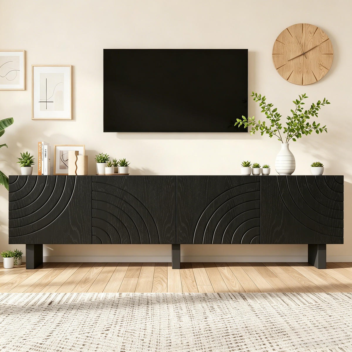 TV-ELEMENT 180/40/55 cm Schwarz mit 4 Türen - Schwarz, Holz (180/55/40cm) - Oxeza