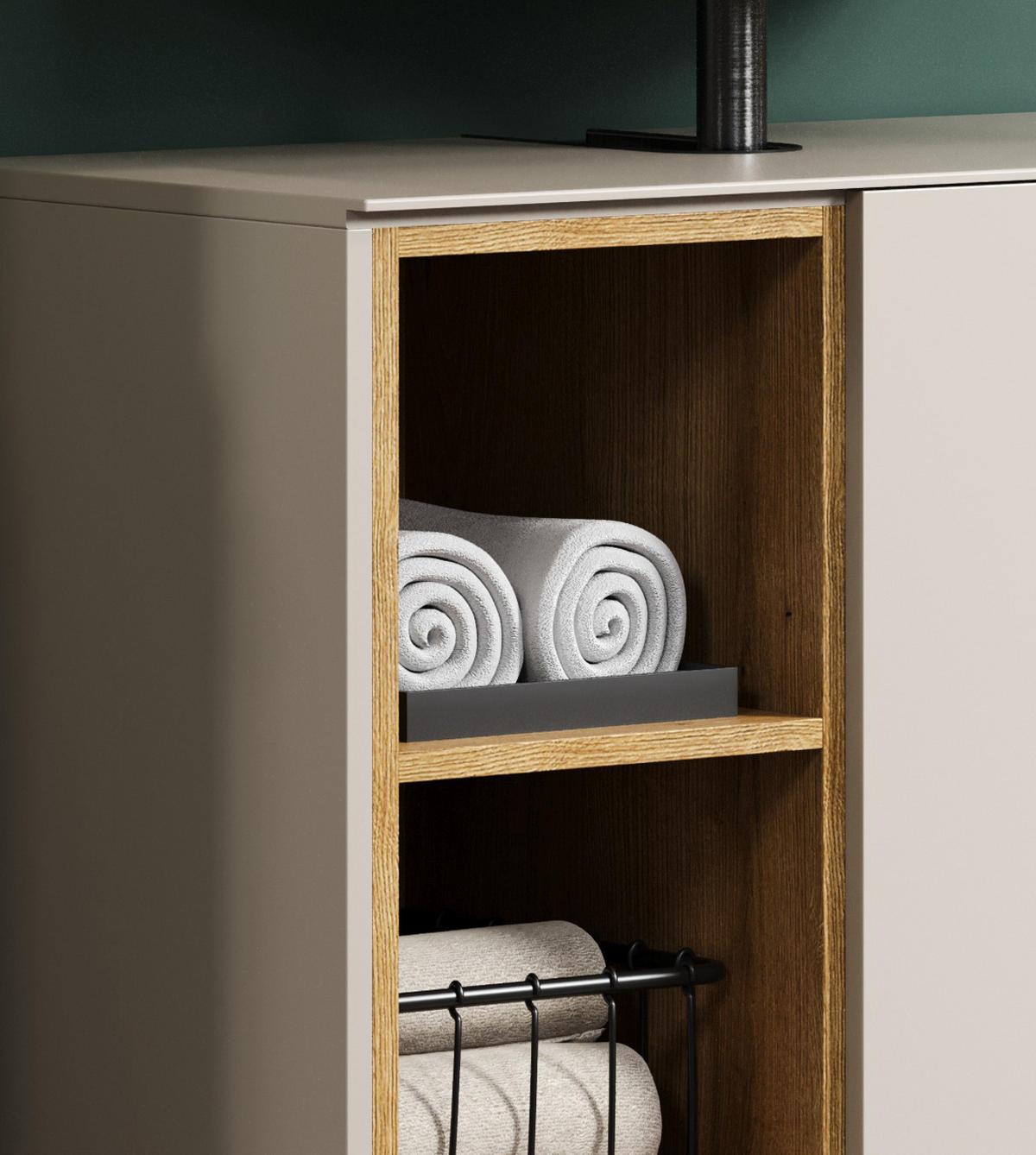 WASCHBECKENUNTERSCHRANK Sand, Evoke Eiche 80 cm, Badschrank auf Rollen, Soft-Close - Sandfarben/Kaschmir, Holzwerkstoff/Metall (80/64/42cm) - Top.Furn