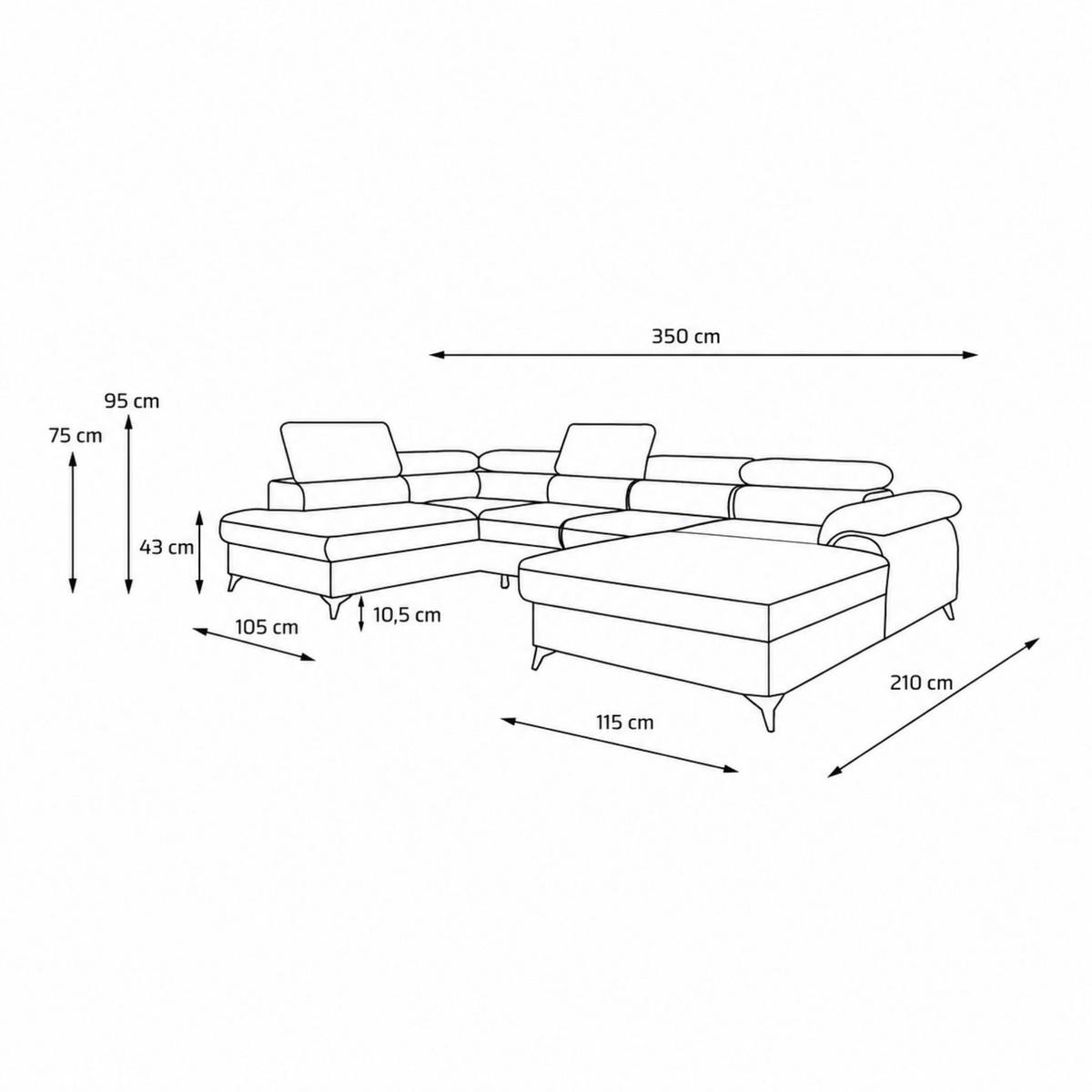 ECKSOFA U-Form PLAZA U Links mit Schlaffunktion 125x256 Velours Anthrazit - Anthrazit/Schwarz, Holz/Kunststoff (210/95/350cm) - Muffo
