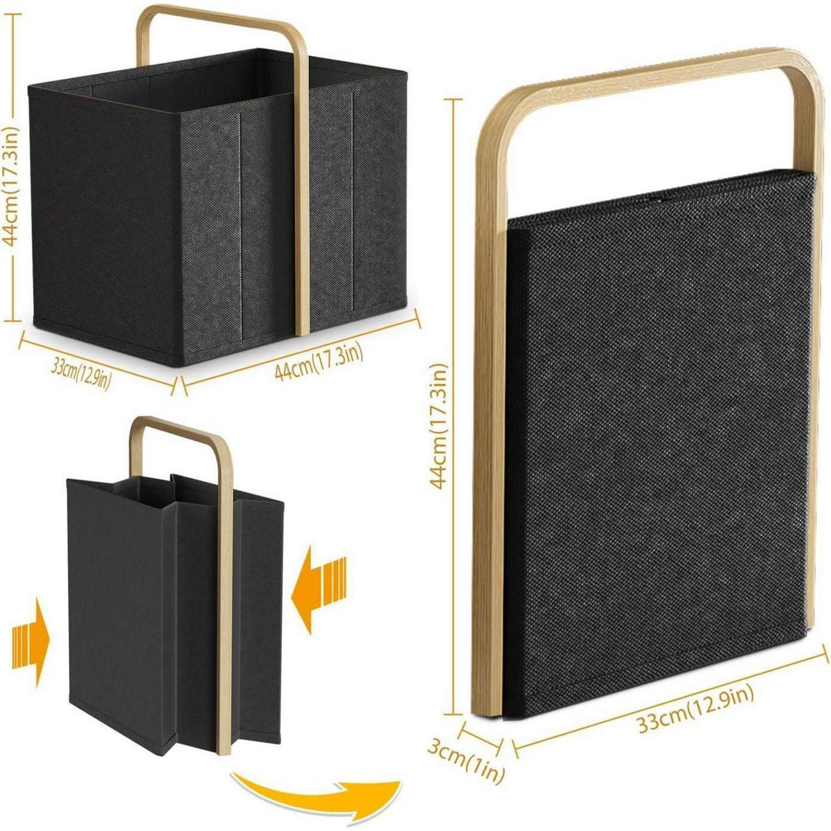 WÄSCHEKORB Bambus-Stoff Schwarz 65L - Schwarz, Textil (33/44/44cm)