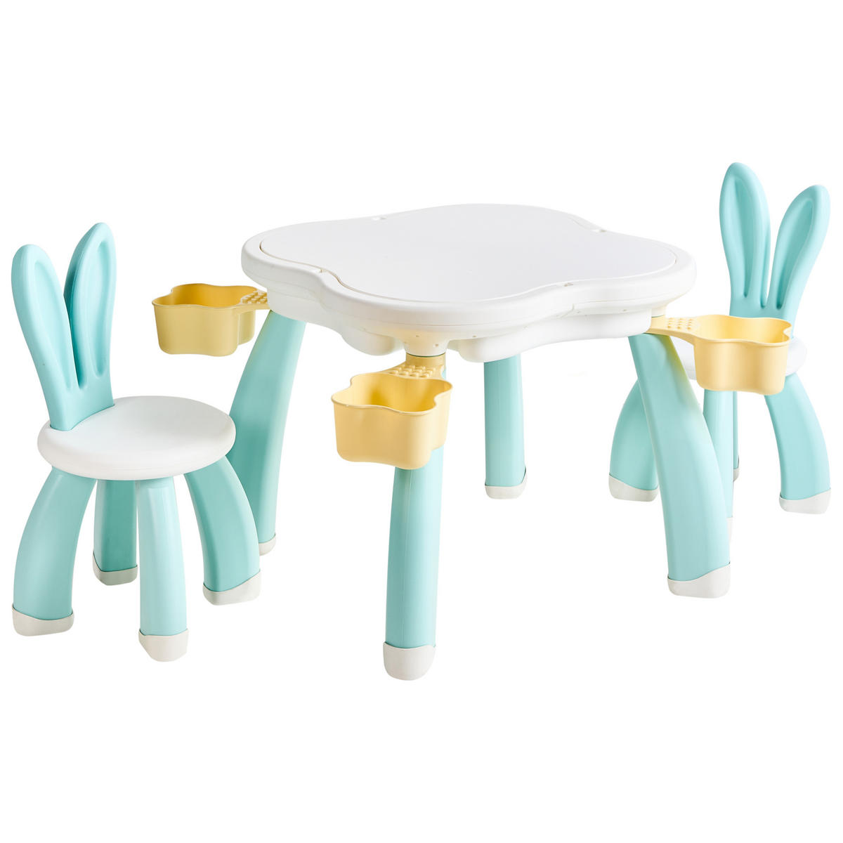 KINDERTISCH mit Stühlen Weiß/Blau Bunyan - Blau/Weiß, Kunststoff (65/55/65cm) - Beliani
