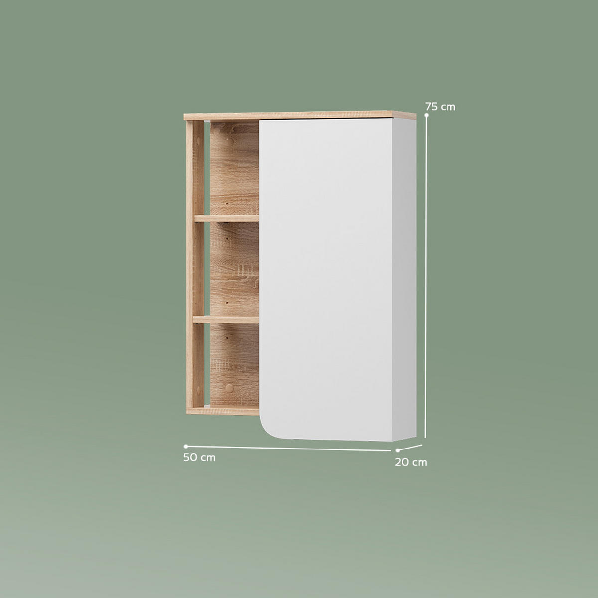 BADSCHRANK Marano Sonoma/Weiß 50 x 75 cm mit Tür und offenen Fächern - Weiß/Sonoma Eiche, Holzwerkstoff (50/75/20cm) - Livinity®
