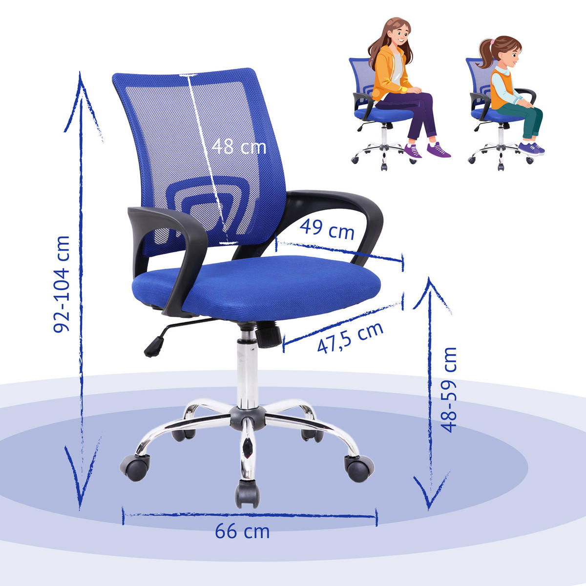 KINDERSCHREIBTISCHSTUHL CYDNEY Stoffbezug Blau - Blau/Schwarz, Textil (57/104/49cm) - SVITA