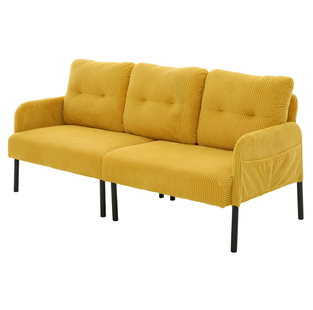 SOFA 3-Sitzer mit Seitentasche 171x72x80 cm Cord Gelb - Gelb, Kunststoff (171/80/72cm) - Meubliv