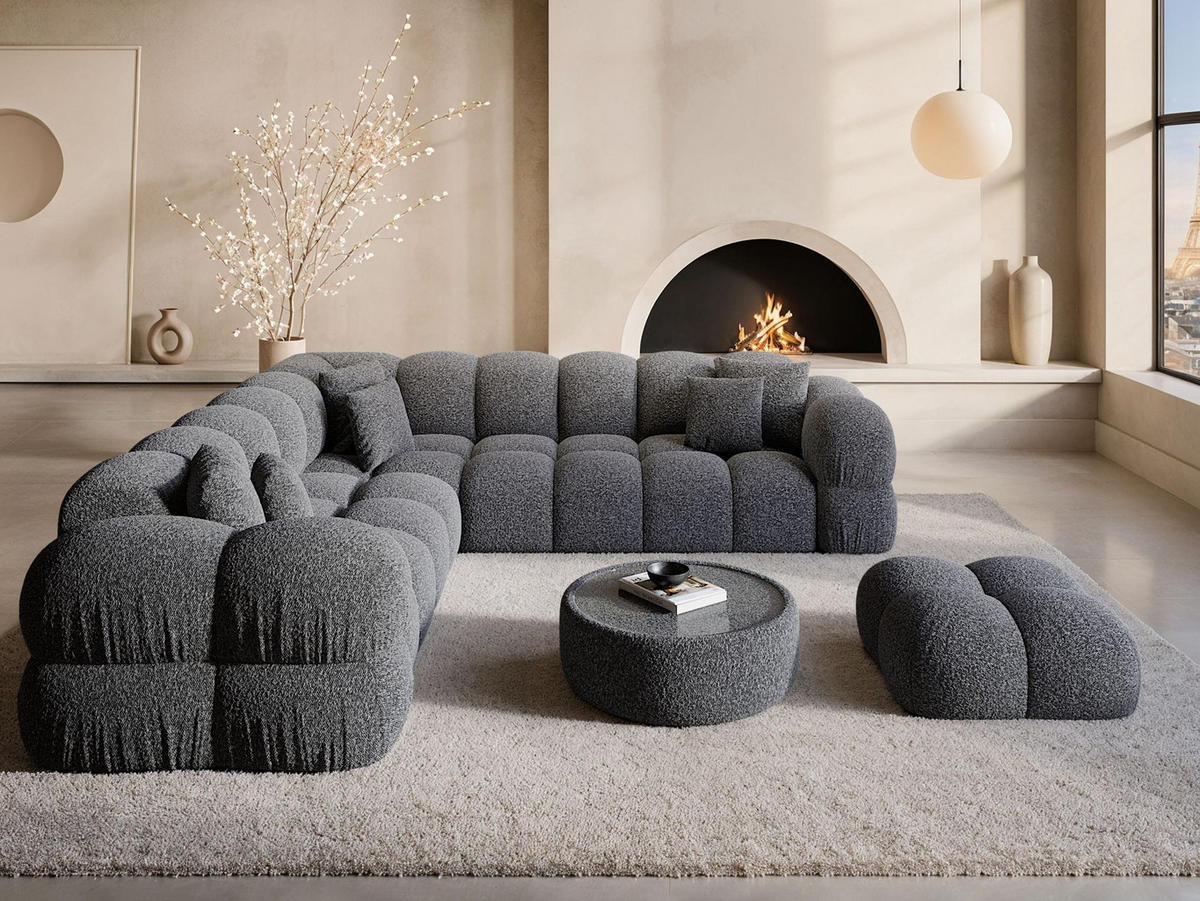 COUCH Monteverde L-Form Graphite Bouclestoff - Graphitfarben, Textil (253/253cm)