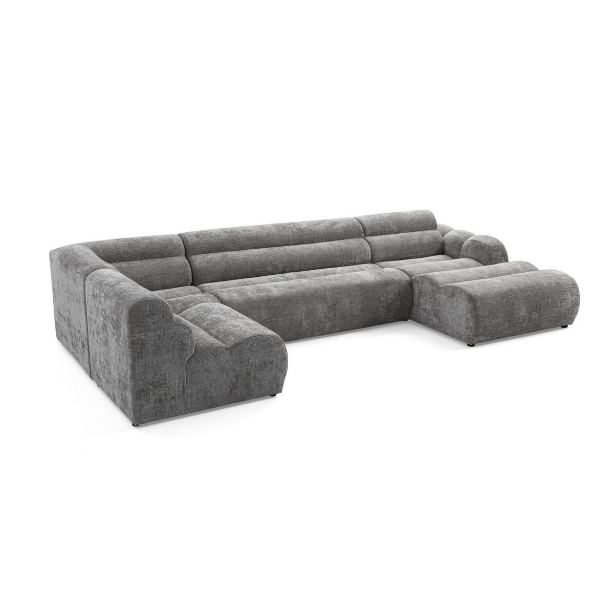 6-SITZER modulares Wohnlandschaft U XXL VEER SET 5 Links, 368 x 175 cm, Chenille Webstoff Grau - Schwarz/Grau, Holz/Kunststoff (368/75/175cm) - Muffo