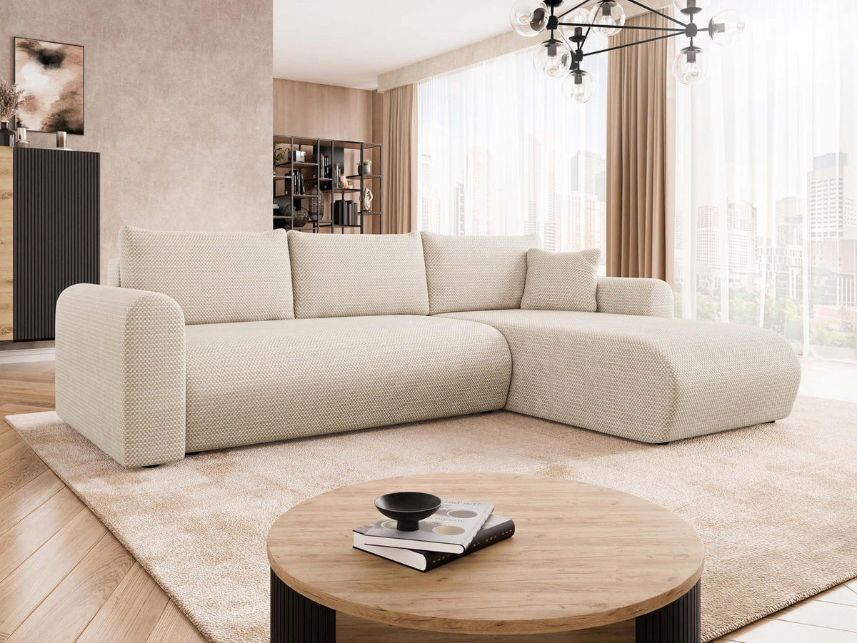 ECKSOFA Eliwo - Schwarz/Naturfarben, Holz/Textil (252/158cm) - MIRJAN24