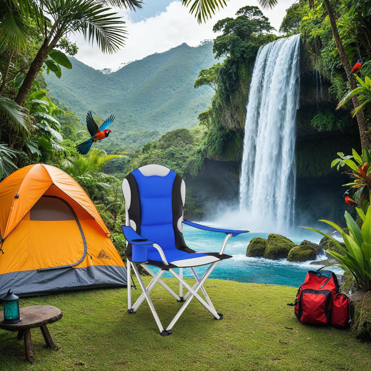 CAMPINGSTUHL 4er Set, 60 x 88 x 110 cm, blau - Blau, Textil (88/110/60cm) - tectake