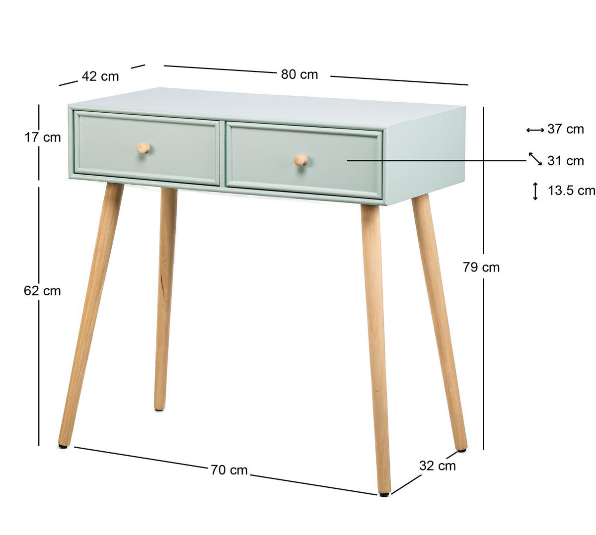 KONSOLENTISCH Rechteckig Grün 80 x 42 x 79 cm - Grün, Holz (42/80/79cm) - Nordlys