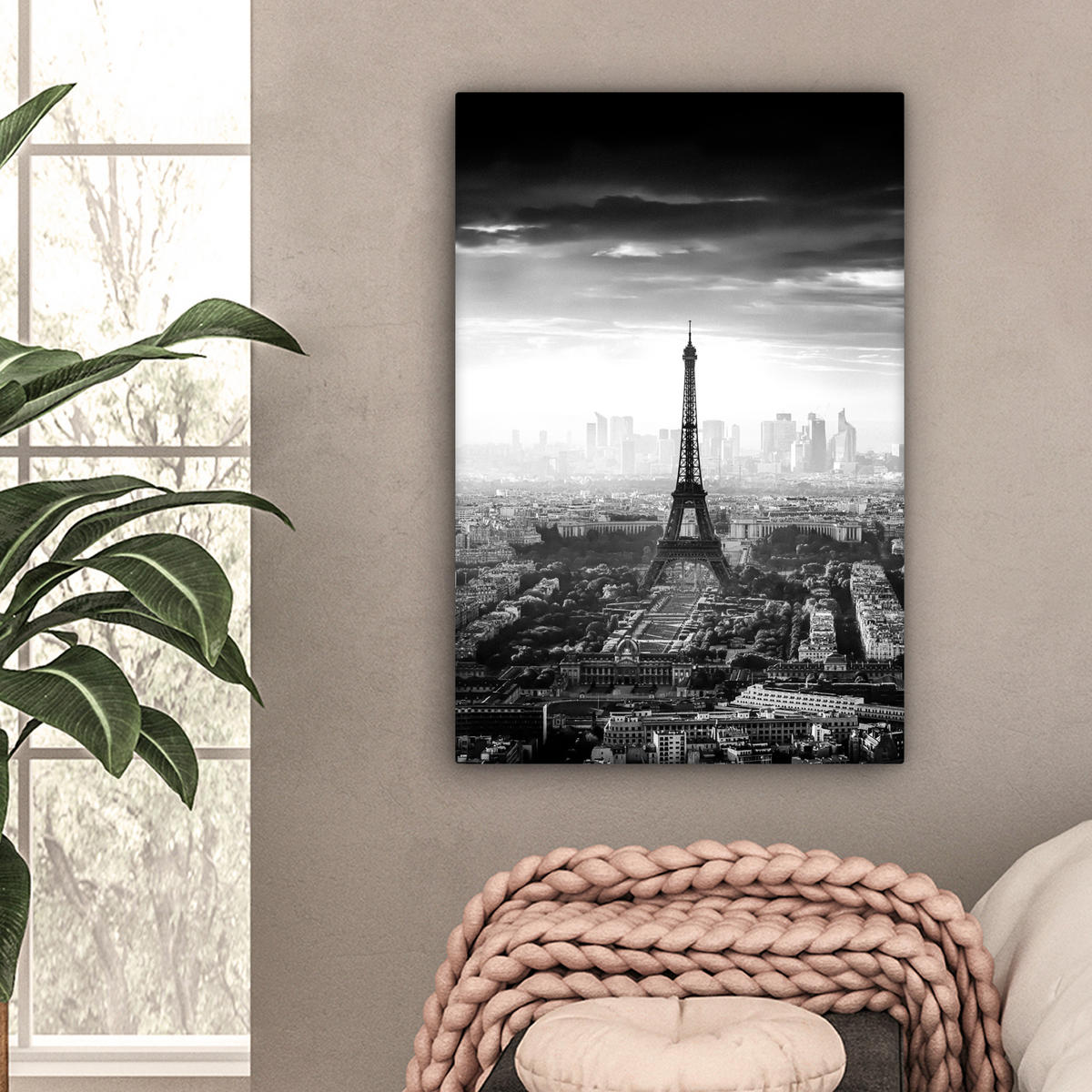 LEINWANDBILD Paris - Skyline - Eiffelturm - Stadt - Wolken 60x90 cm - Dunkelgrau, Textil (60/90cm) - MuchoWow