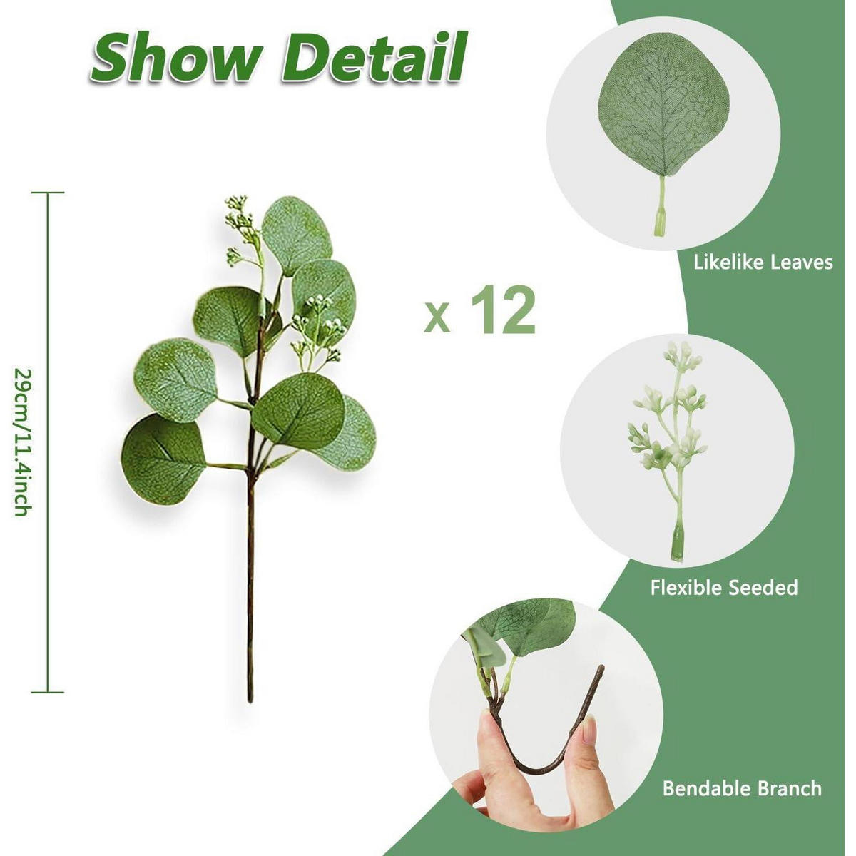 KÜNSTLICHE Pflanzen Eukalyptus 12-teiliges Set 28 cm - Grün, Kunststoff (5cm)
