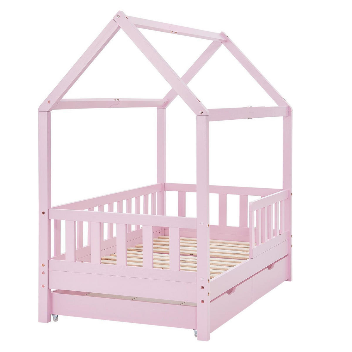 KINDERBETT Marli mit Matratze und Bettkasten rosa 90x200 cm - Rosa, Holz (90/200cm) - Juskys