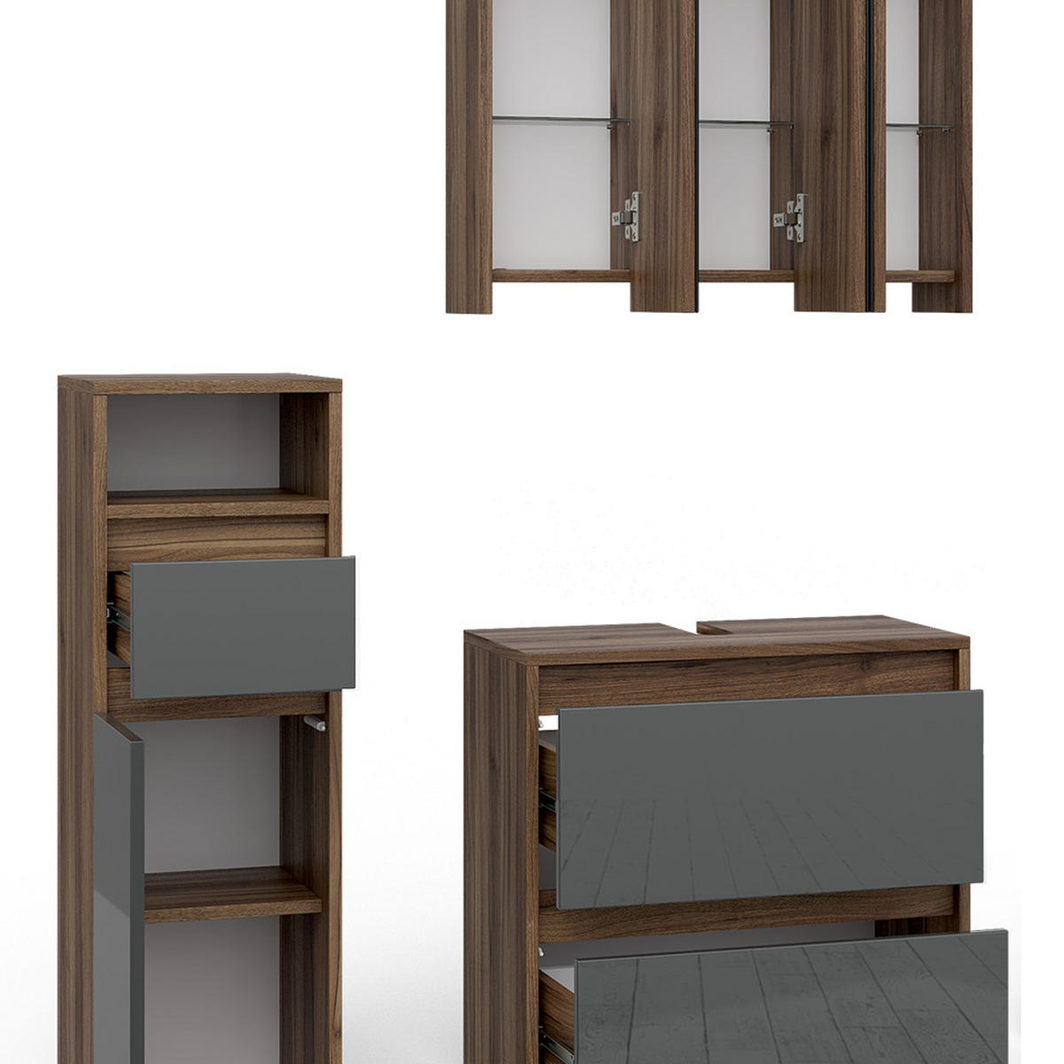 BADMÖBEL-SET Majest Anthrazit 3 Teile - Anthrazit/Walnussfarben, Holzwerkstoff (60/62/30cm) - Vicco