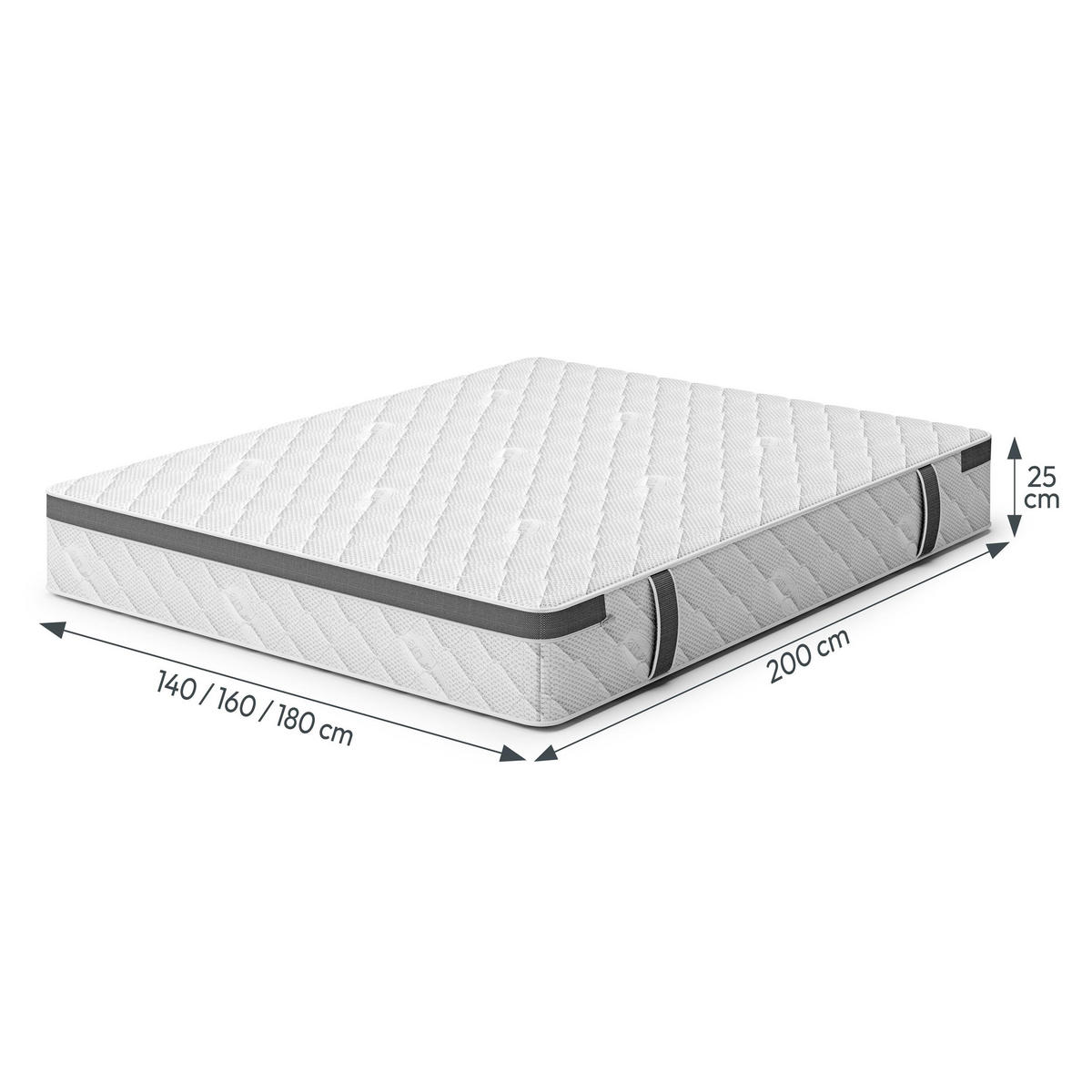 WENDEMATRATZE Mediro Flex 25 cm,7-Zone, mit Visco-Schaum, H3/H4, 140x200 - Weiß, Kunststoff (140/200cm) - Beautysofa