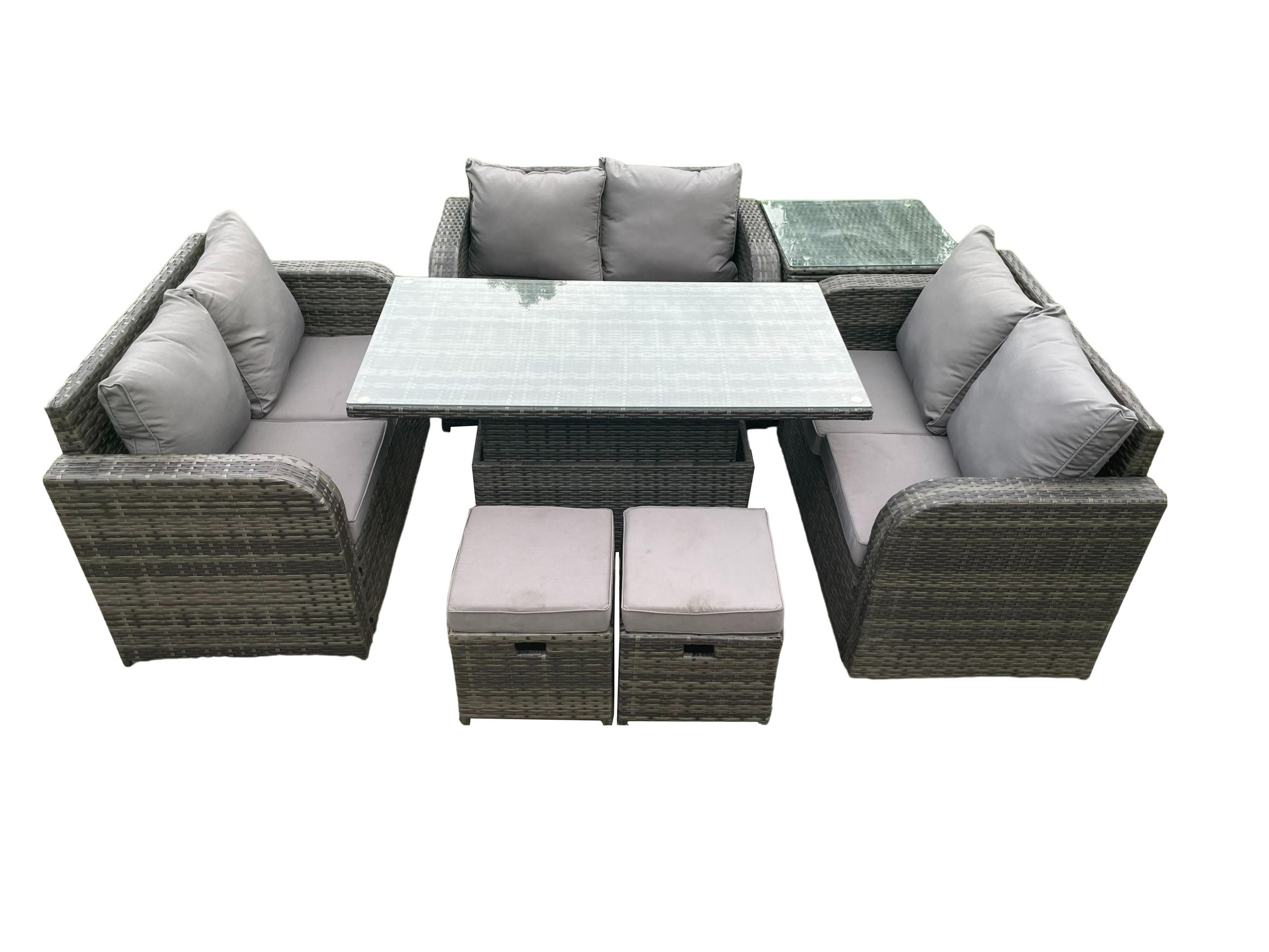 GARTENSOFA SET Polyrattan Dunkelgrau 8-Sitzer - Dunkelgrau, Metall - Fimous