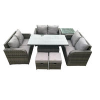 GARTENSOFA SET Polyrattan Dunkelgrau 8-Sitzer - Dunkelgrau, Metall - Fimous