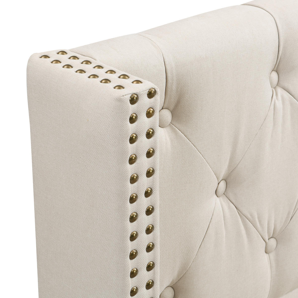 POLSTERBETT 90/200 cm Beige Leinen mit Knopf-Tufting und Lattenrost - Beige, Textil (90/200cm) - OKWISH