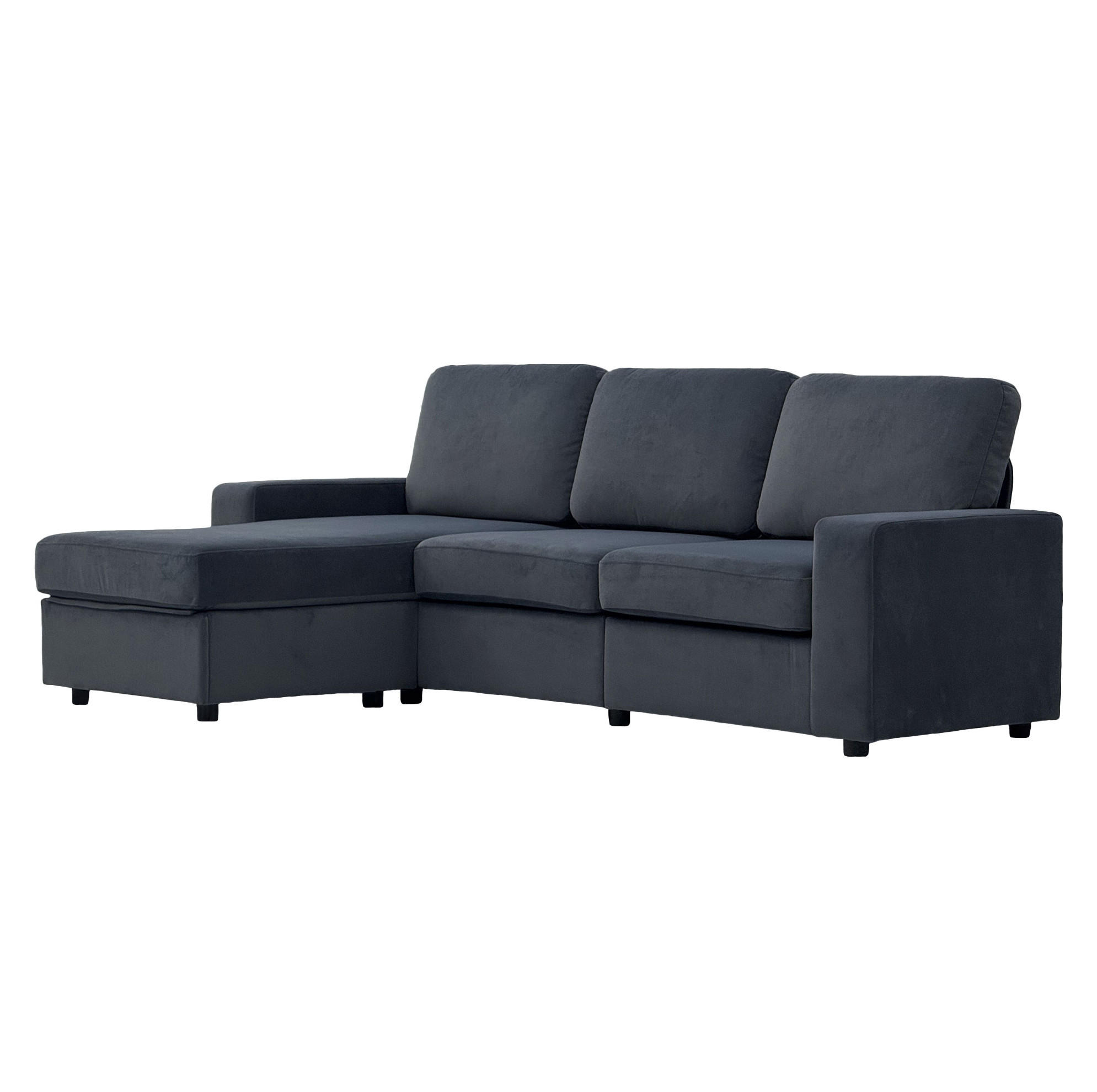 ECKSOFA 245,5/150,5/86,5 cm dunkelgrau aus Polyester mit Ottomane und 4 Staufächern - Dunkelgrau, Kunststoff (245.5/150.5cm) - OKWISH