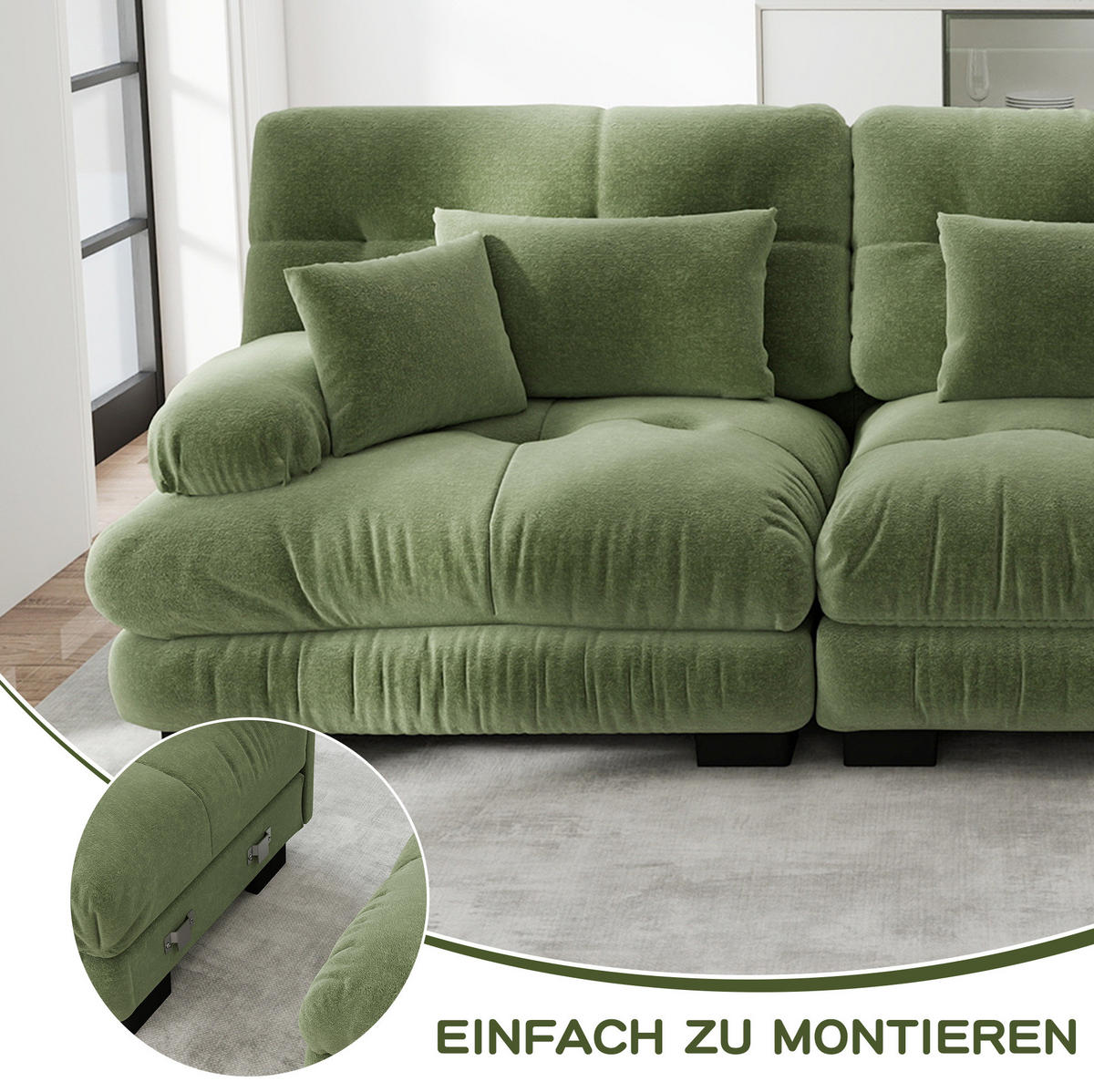 ECKSOFA 406/145/81 cm grün aus Chenille mit beweglichen Ottomanelementen - Grün, Textil (145/406cm) - OKWISH