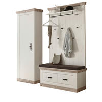 GARDEROBENKOMBINATION Pinie weiß, Oslo Pinie Landhaus, Garderobe Set 3-tlg., 190 x 201 cm - Anthrazit/Weiß, Holzwerkstoff/Metall (190/201/45cm) - Furn.Design