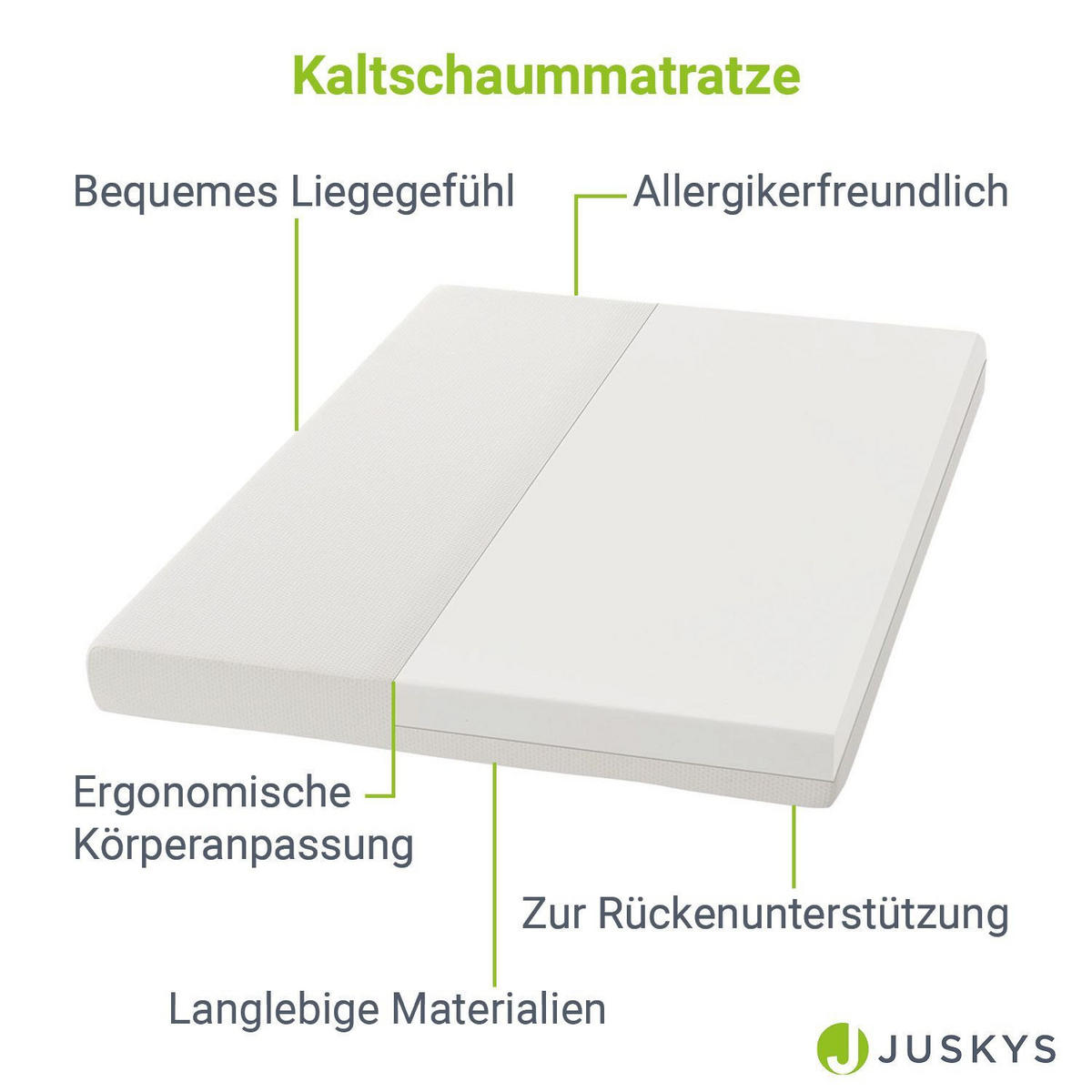 KALTSCHAUMMATRATZE 80x160 cm - Weiß, Textil (80/160cm) - Juskys