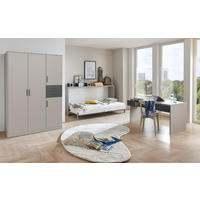 JUGENDZIMMER Bahamas Saharagrau- Grafit 4 teilig mit Drehtürenschrank und Klappbett - Grau, Holzwerkstoff (80/200/120cm)