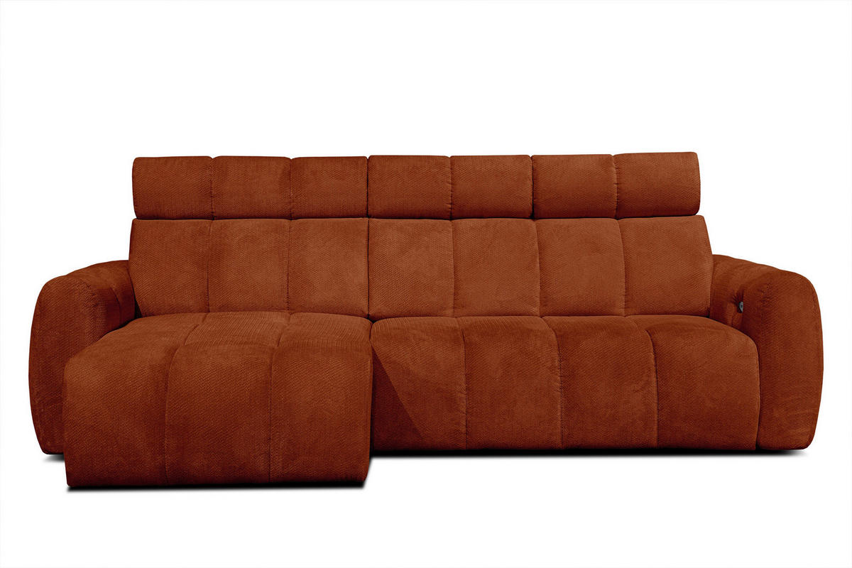 ECKSOFA KIMI 3-Sitzer, ausziehbarer Sitz, verstellbare Kopfstützen, rot - Rot/Schwarz, Holzwerkstoff/Textil (270/160cm) - Courtois Laville
