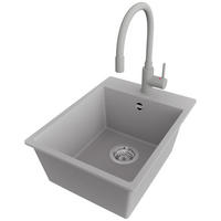 GRANITSPÜLE Riga, 2-er set Grau 38/50 cm 1 Becken + Küchenarmatur 38/14 cm + Ablauf-Set ab 40er Unterschrank - Chromfarben/Grau, Kunststoff (38/20/50cm) - Primagran