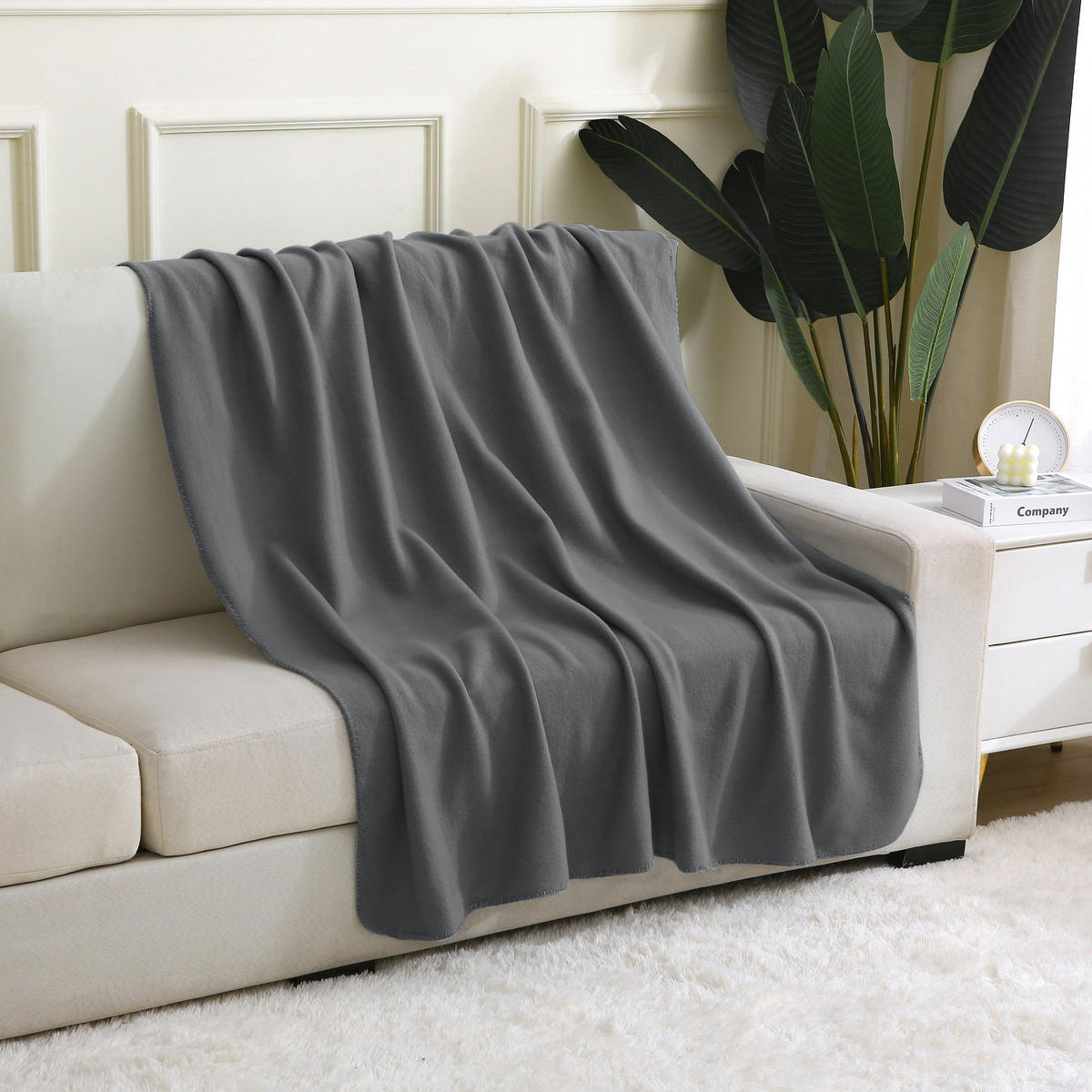 FLEECEDECKE eco-line dunkelgrau 130/160 cm aus 100% recyceltem Material Kettelrand Anti-Pilling - Dunkelgrau, Textil (130/160cm) - wometo