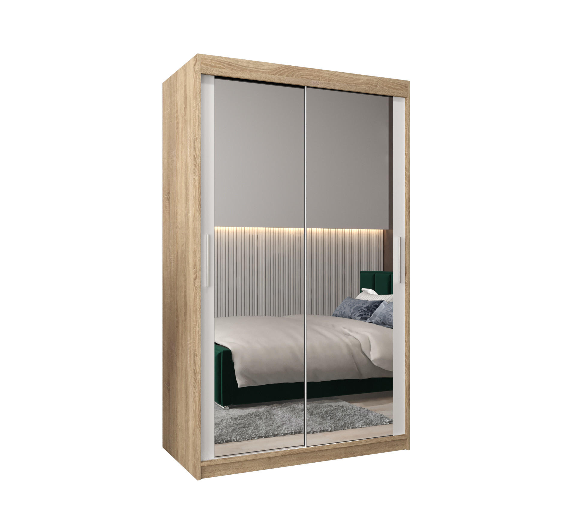 SCHWEBETÜRENSCHRANK 200/120/62 2-türig - Silberfarben/Weiß, Holz/Kunststoff (120/200/62cm) - Abiks Möbel