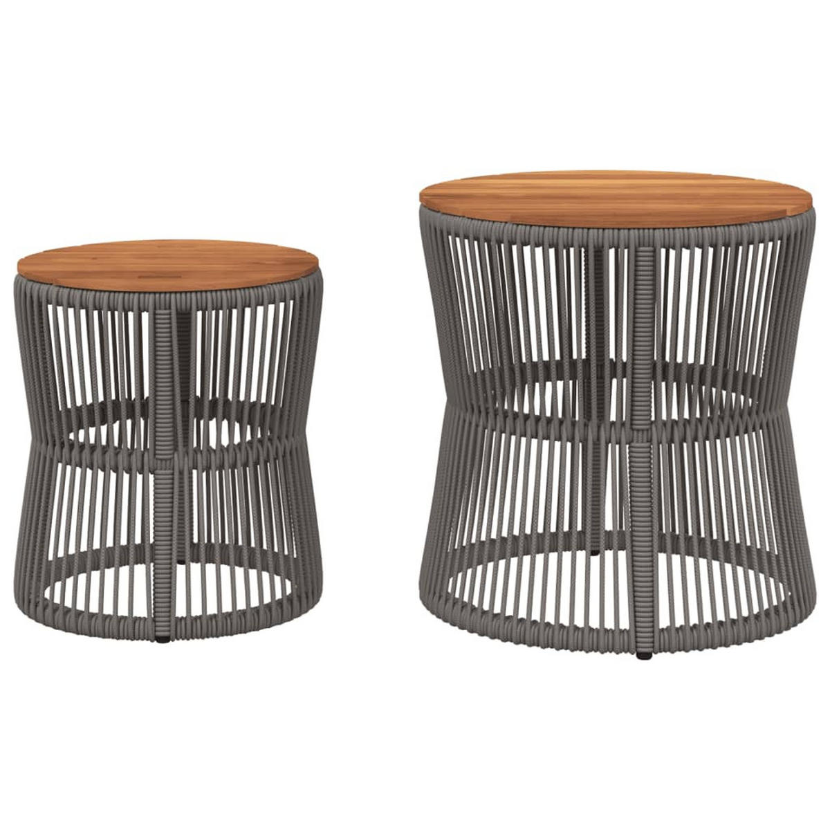 GARTEN-BEISTELLTISCHE 2er Set Mit Holzplatte Grau Poly Rattan - Grau, Kunststoff (50/50/45cm) - vidaXL