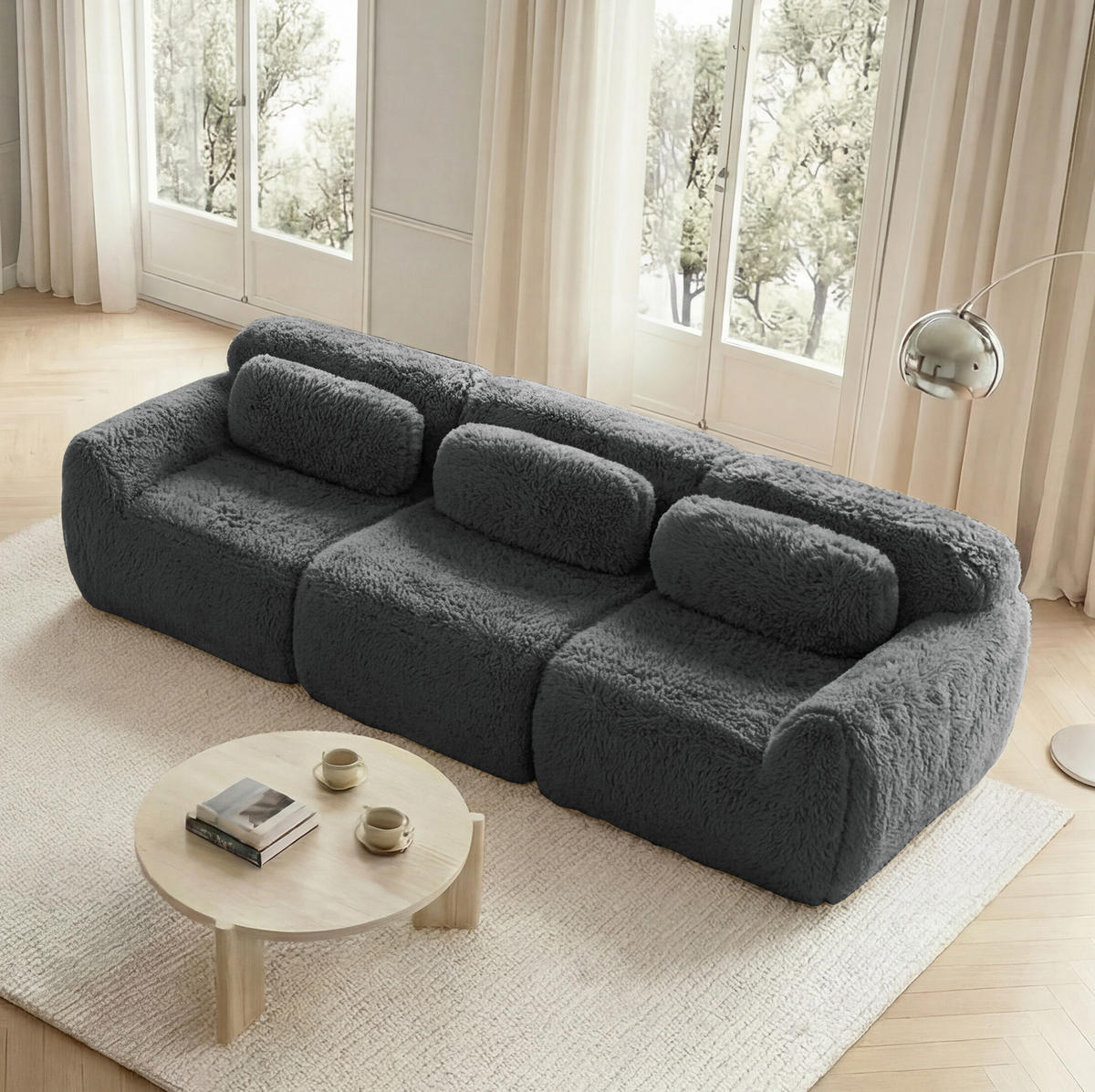 SOFA modular aus Plüsch Grey - Grau, Kunststoff (104/73/291cm) - Meubliv