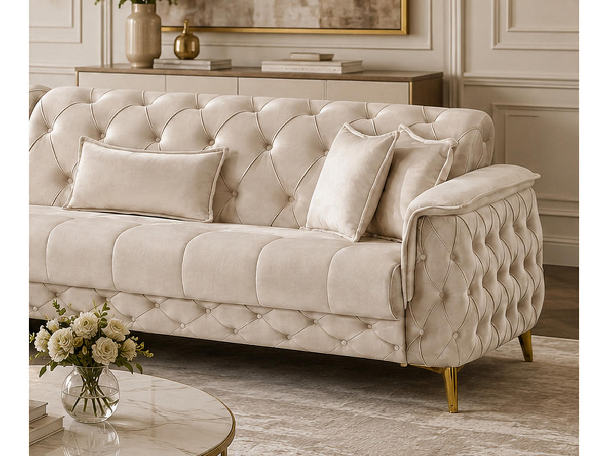 ECKSCHLAFSOFA Sucre Relax Creme - Langer Schenkel Rechts - Creme, Holzwerkstoff/Kunststoff (180/310cm)