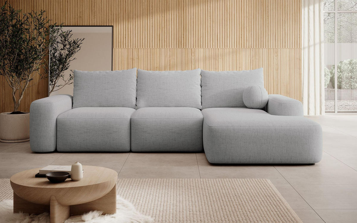 ECKSOFA Carnos mit Ballkissen, Grau Chenille, rechtsseitig - Schwarz/Grau, Kunststoff/Textil (162/264cm) - Selsey