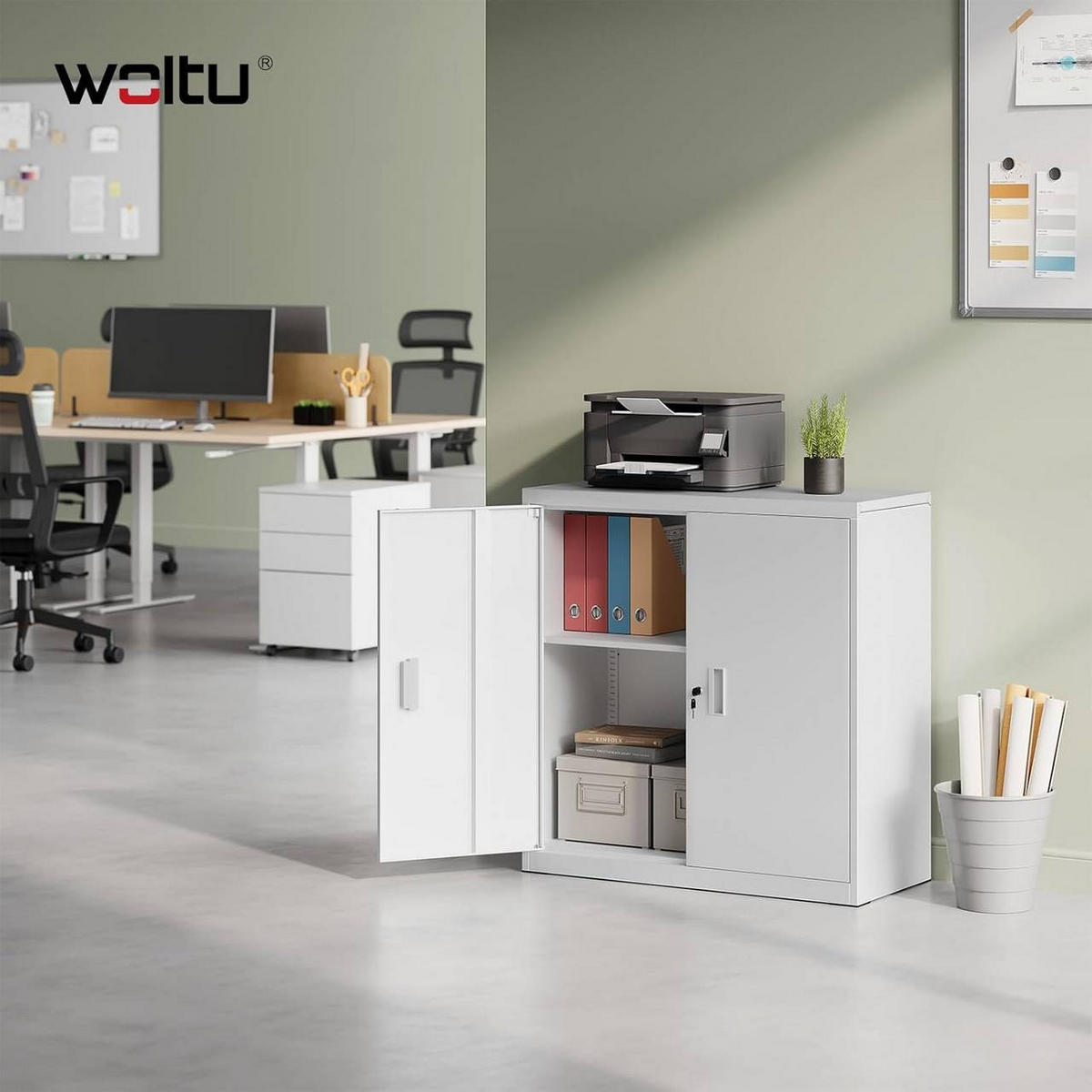 AKTENSCHRANK abschließbar, 90x92x40cm, Metall, Weiß - Weiß, Metall (90/92/40cm) - Woltu
