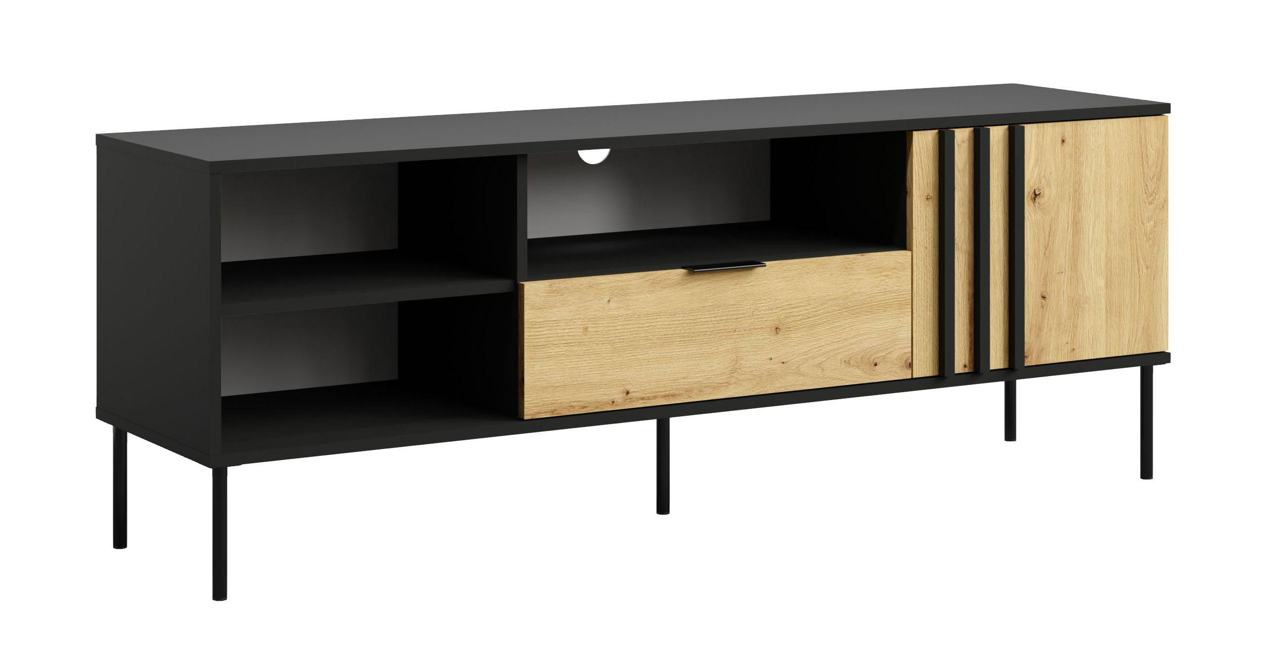 LOWBOARD Rodgau Schwarz / Eiche Artisan 160 / 40 / 58cm - Schwarz/Eiche Artisan, Holz/Holzwerkstoff (160/58/40cm) - Feldmann-Wohnen