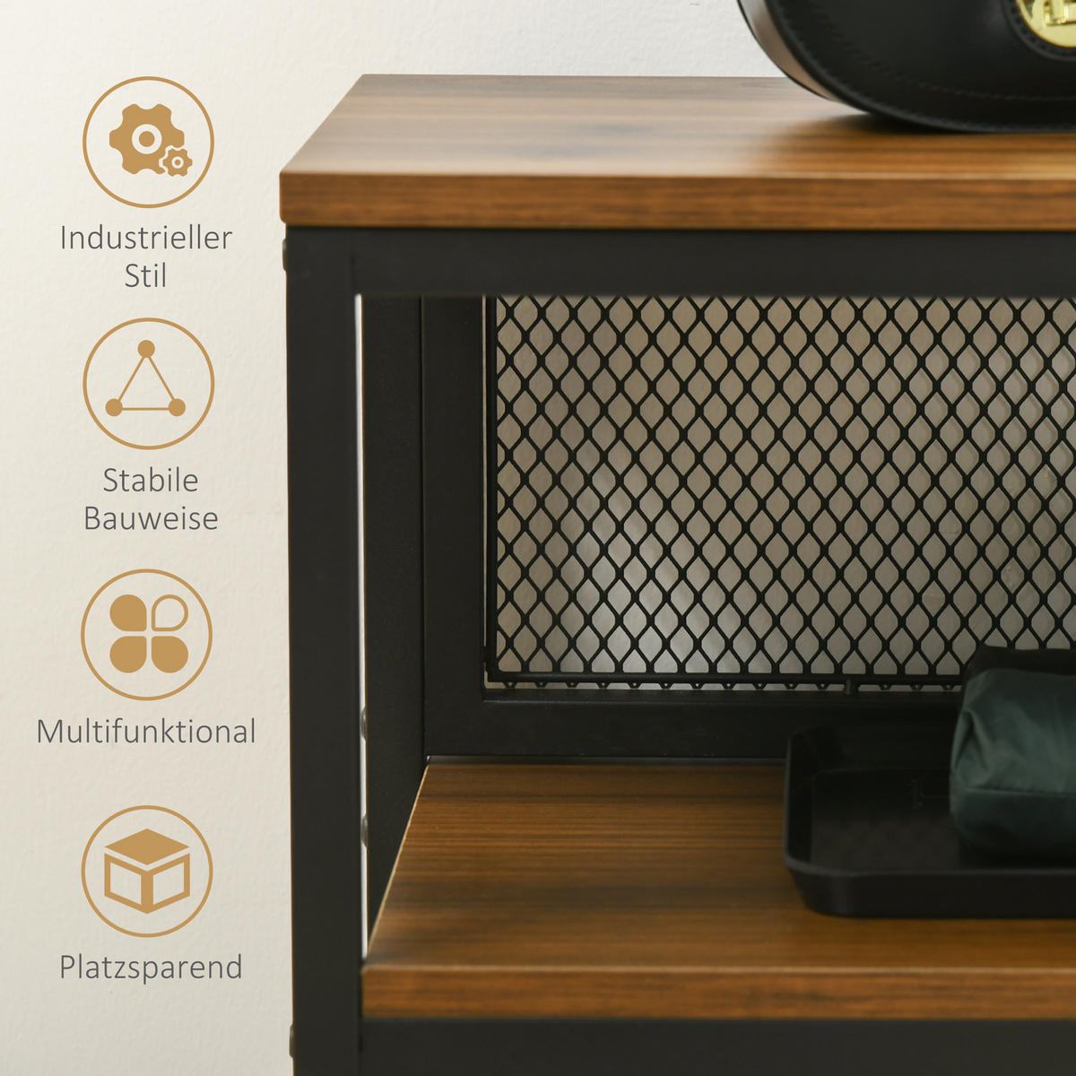 KONSOLENTISCH, Flurtisch mit 2 Regalen, Braun, 100 x 29,5 x 90 cm - Braun, Holzwerkstoff (29.5/100/90cm) - HOMCOM