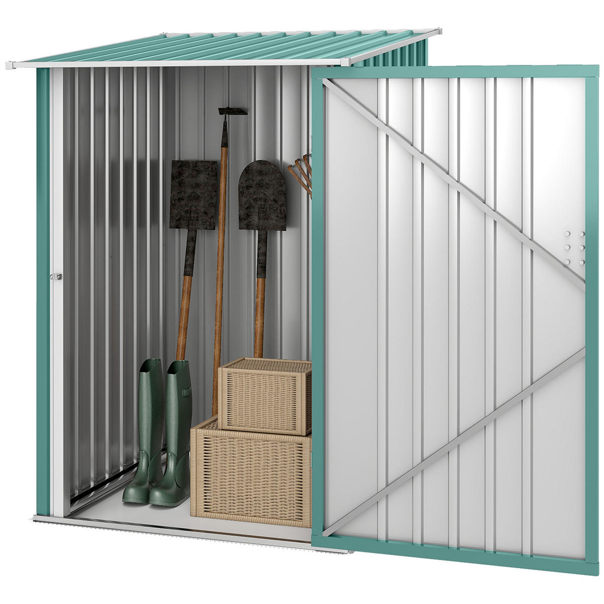 GERÄTEHAUS DE-08145 mit Pultdach & abschließbarer Tür Grün - Grün, Metall (103/160/100cm) - ComfortXL