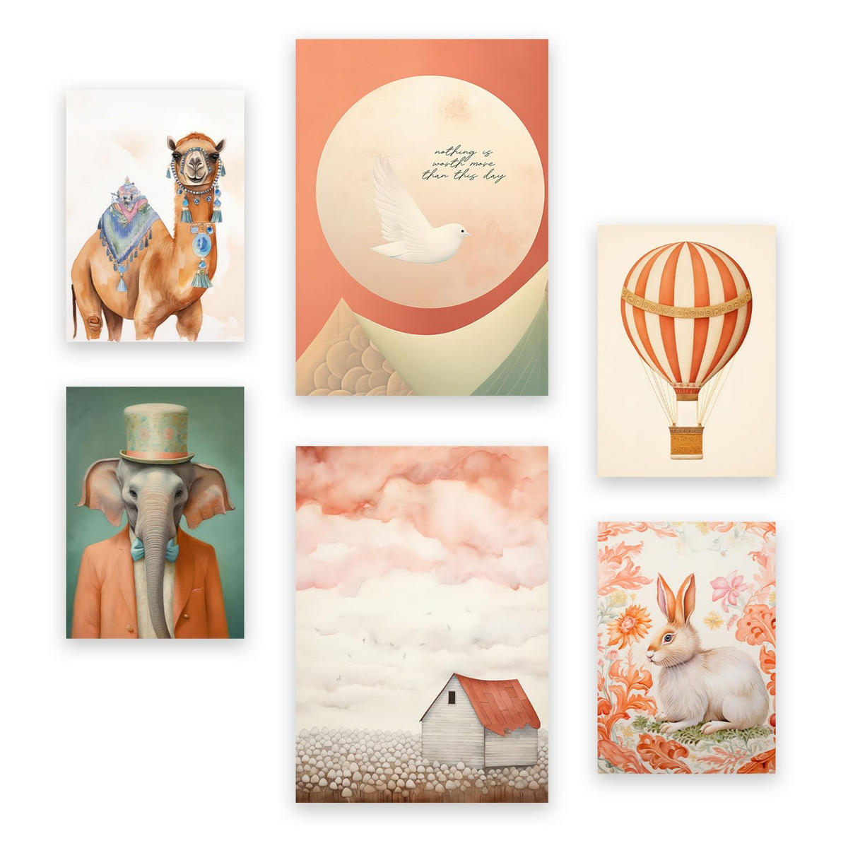 POSTER Set Mit 6 Orangefarbener Traum A3 & A4 Rahmenlos - Klar, Papier (29/3cm) - Nacnic