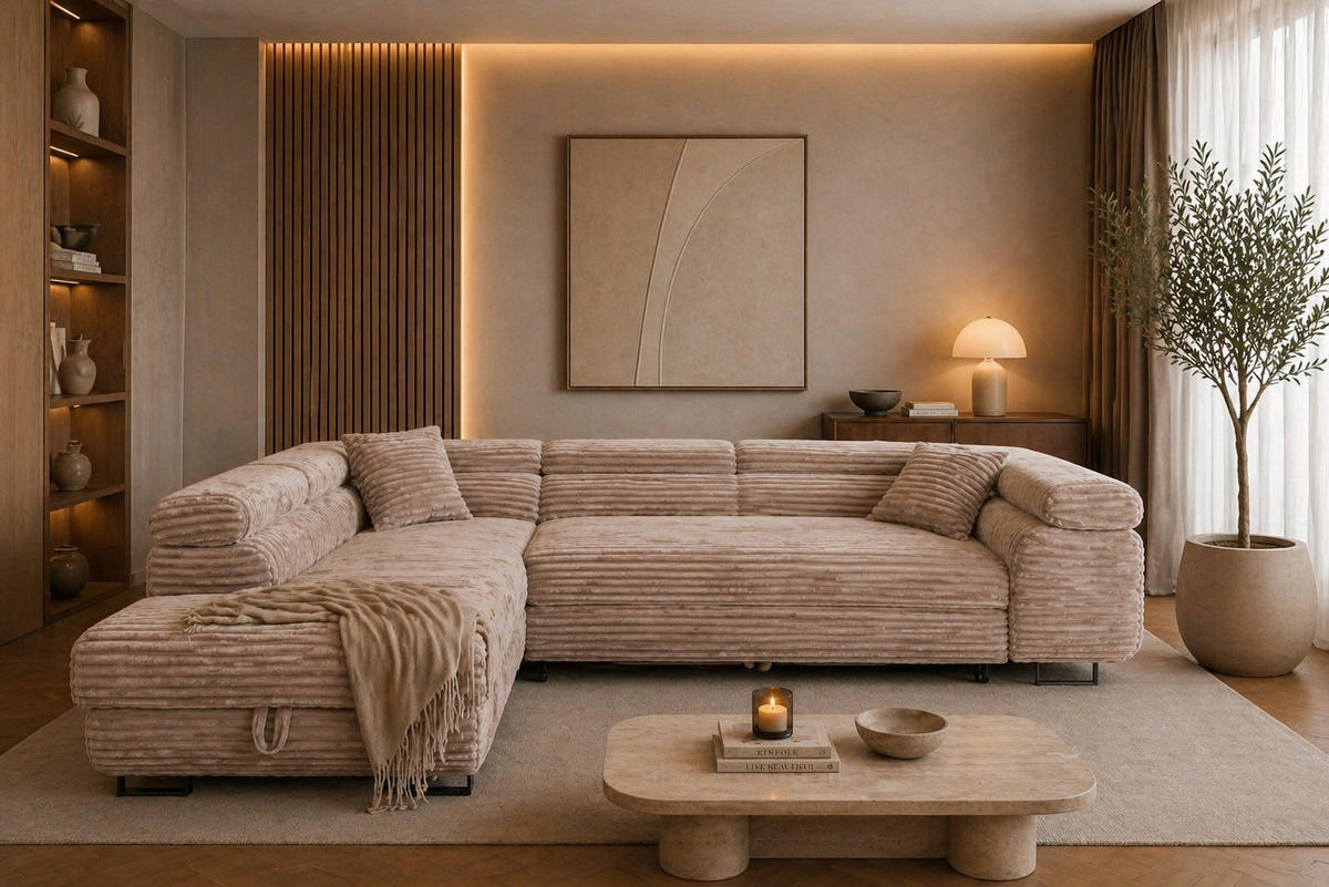ECKSOFA SERENA L Links mit Stauraum, Beige - Beige, Textil (275/205cm) - KS Home Concept