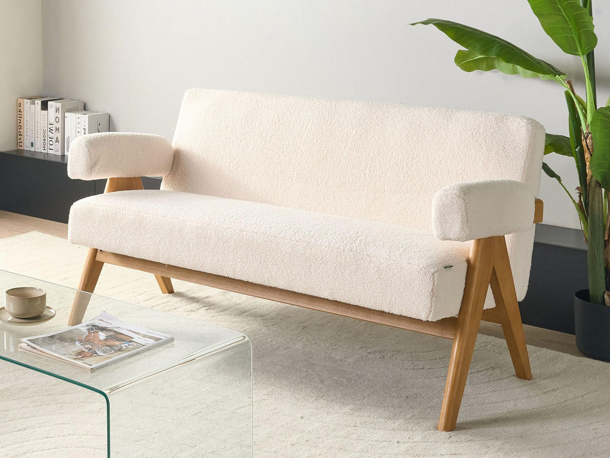 2-SITZER-SOFA Bouclé Cremeweiß/Hellbraun Tamre - Creme, Textil (148/79/78cm) - Beliani