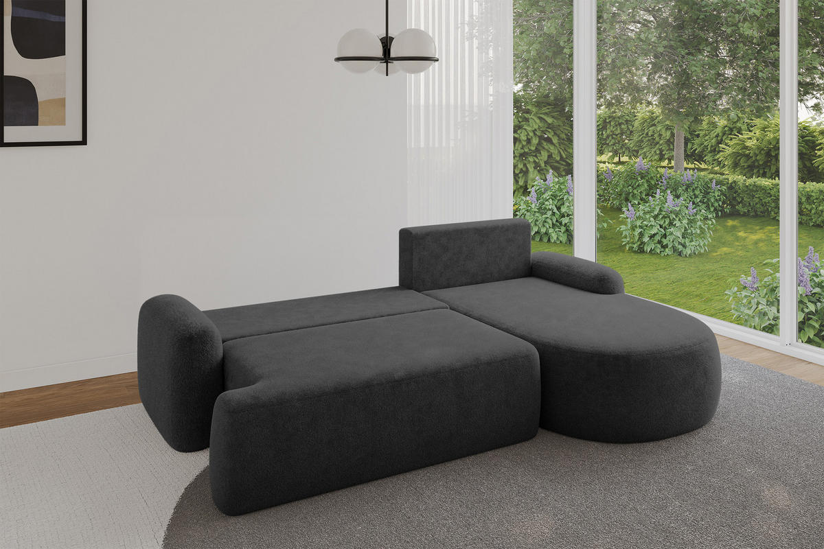 ECKSOFA mit Schlaffunktion und Bettkasten LIRA-L - 264x172x89 Grafitgrau - Graphitfarben, Holzwerkstoff/Textil (172/264cm) - ALTDECOR