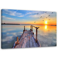 BILD Sonnenuntergang Steg See - Blau, Textil (90/60cm) - Feeby