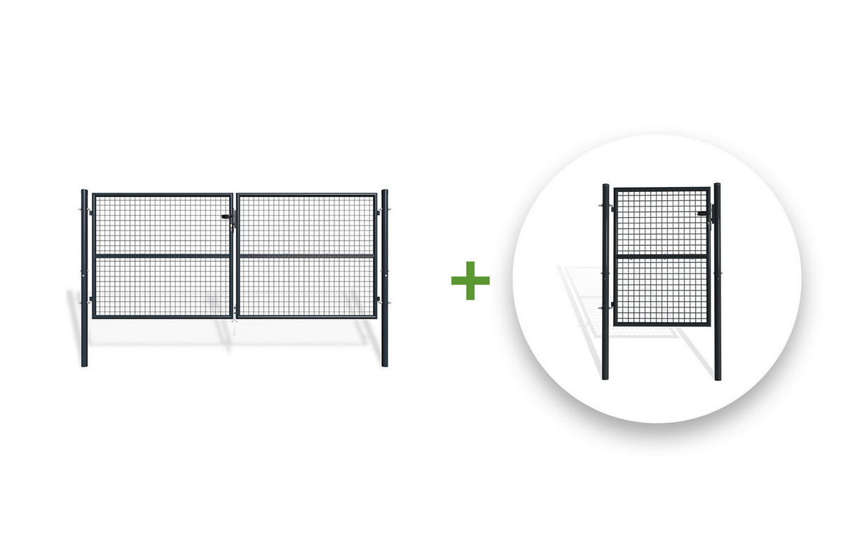 ZAUNTOR Olga Grau 3m H.130cm + TÜRCHEN 1m H.130cm - Grau, Metall (306/131cm) - Casanoov