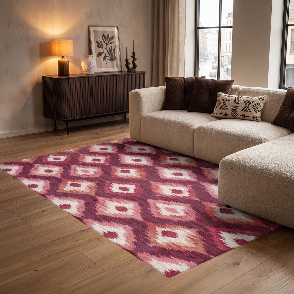 KOBERCE - Diamantové tvary - Ružová - Vzor - Textúra - 140x200 cm - bordová, textil/plast (140/0.4cm) - OnlyWow
