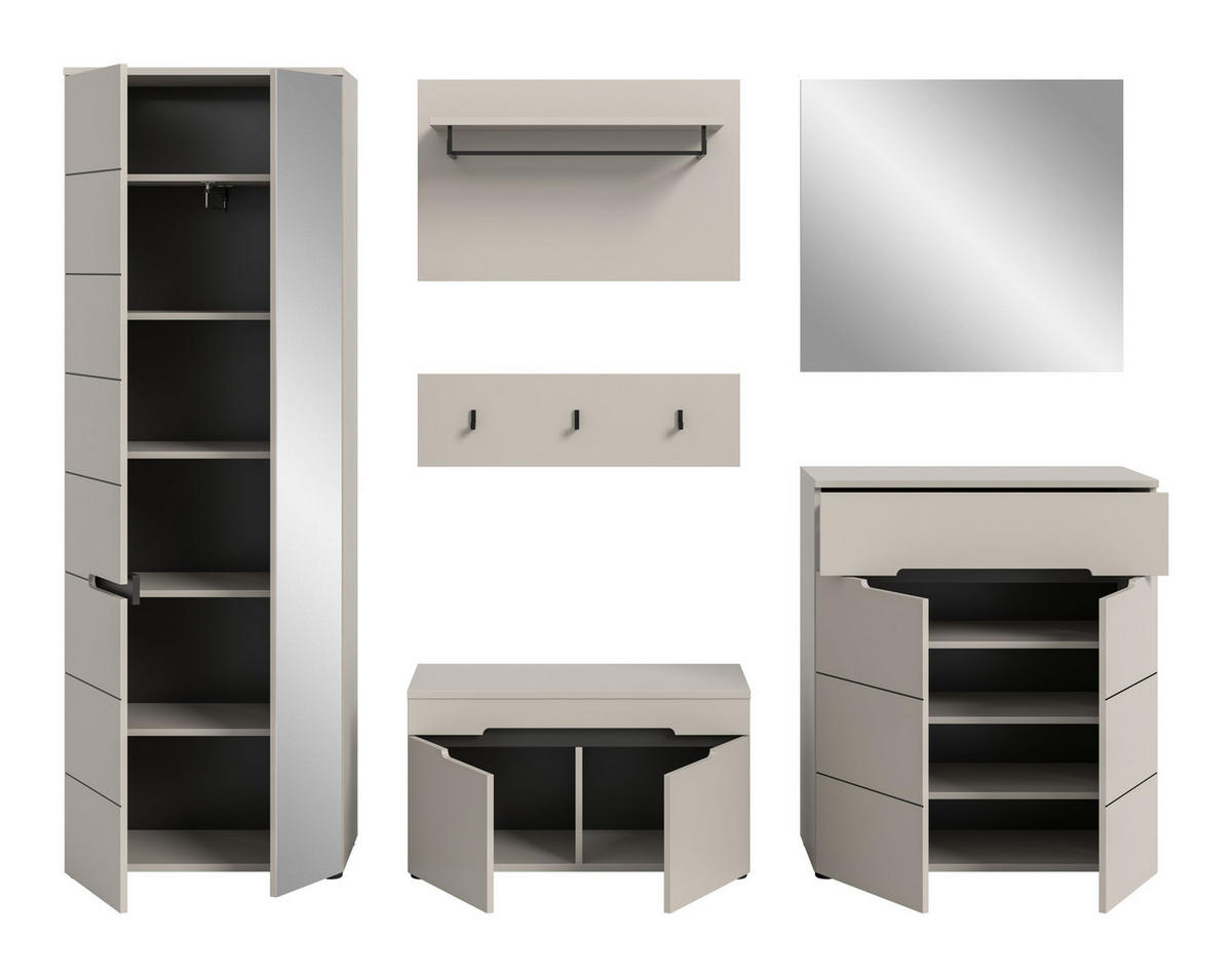 GARDEROBE Nova 5-tlg. (B/H/T: ca. 255/190/37 cm) in Basalt grau/weiß - Kaschmir, Holzwerkstoff (255/190/37cm) - Homes & Jones