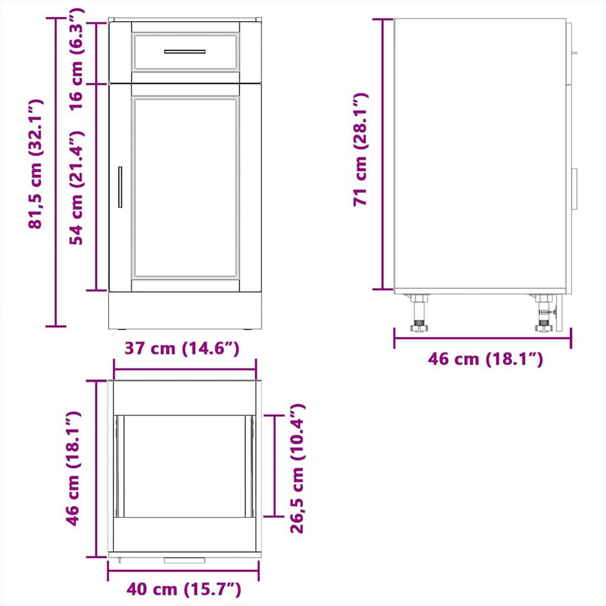 KÜCHENUNTERSCHRANK Porto Weiss Holzwerkstoff - Weiß, Holzwerkstoff (46/81.5/40cm) - vidaXL